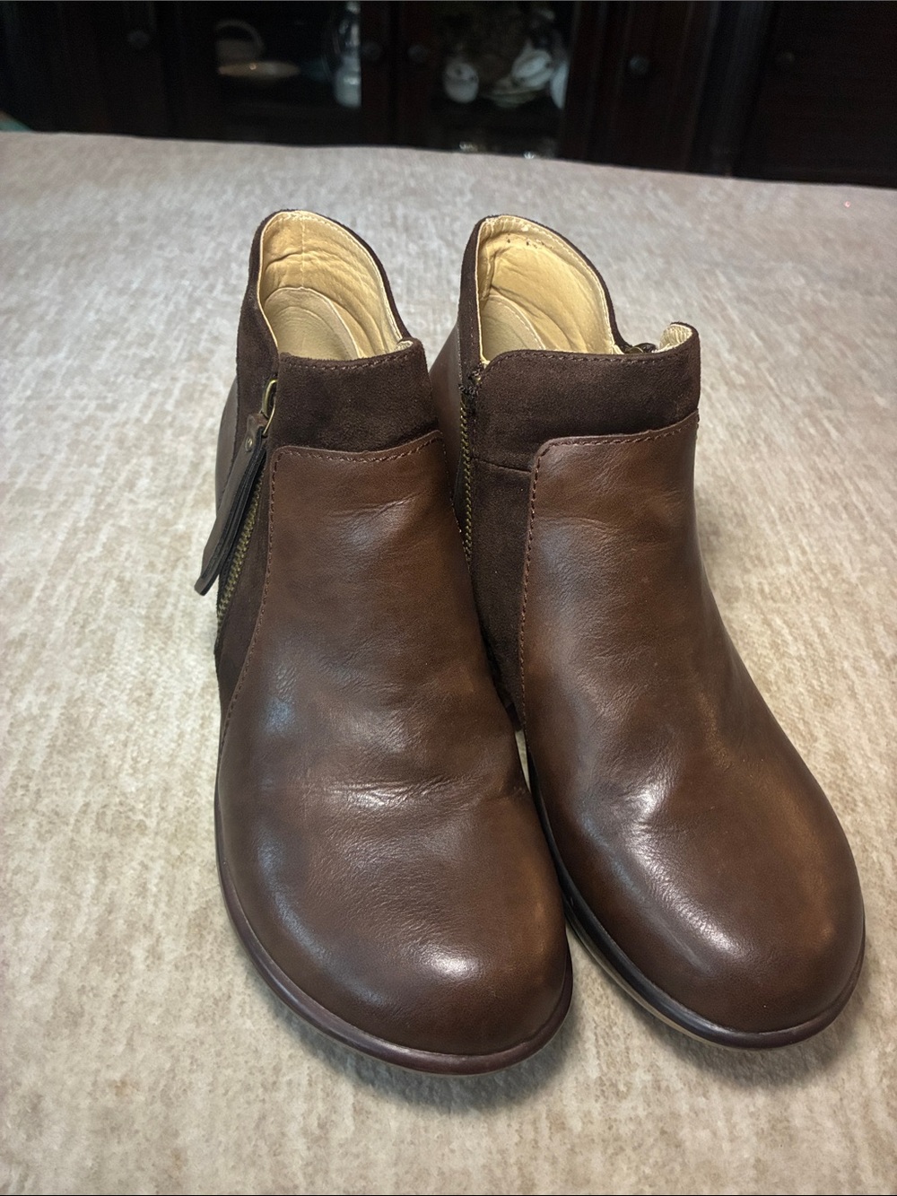 JBU Brown Leather Ankle Boot with Side Zip